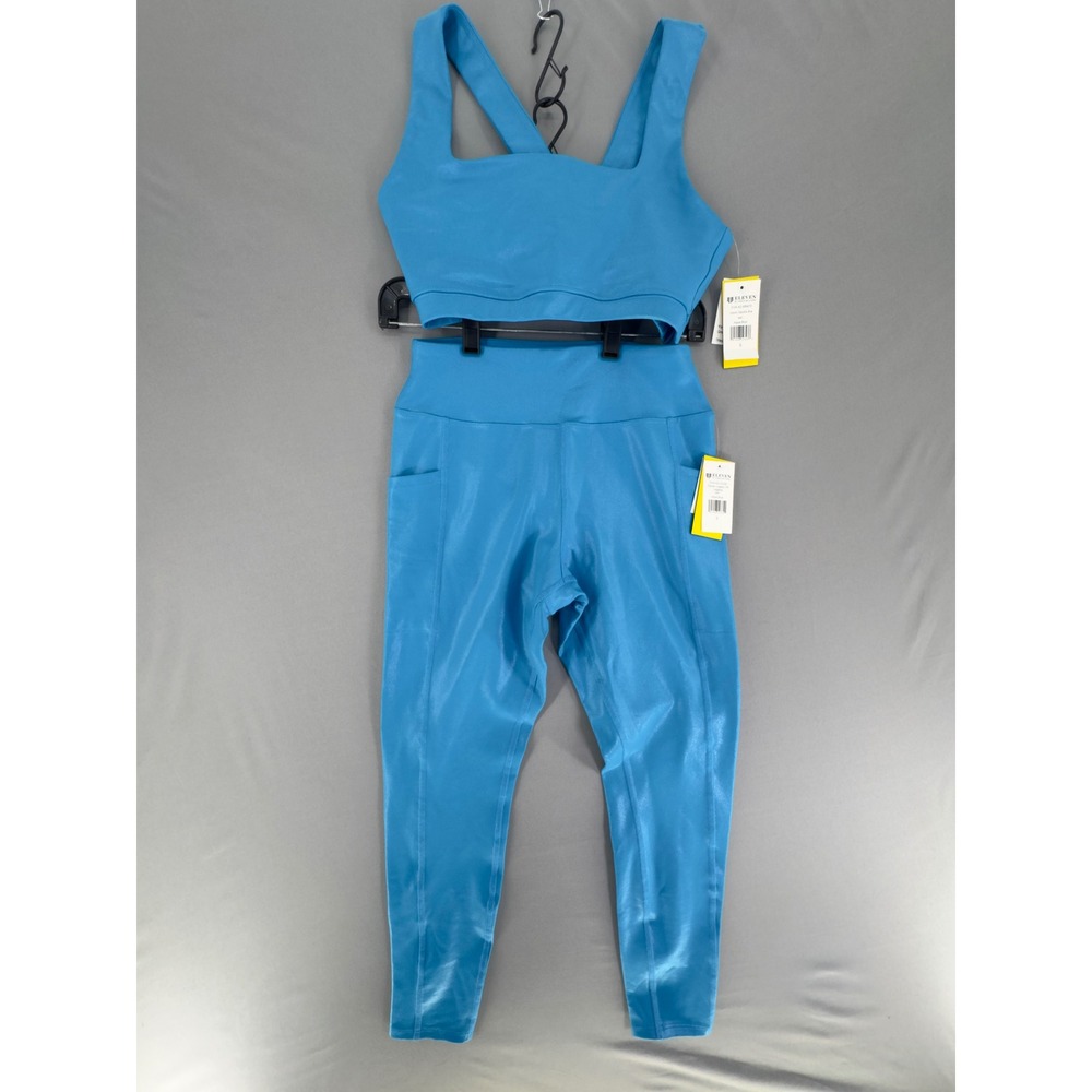 EleVen by Venus Williams Aqua Blue Glossy Sports Bra & Leggings Set Small